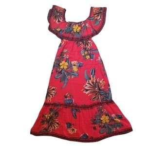 Flying Tomato Women Maxi Dress Off Shoulder Tropical Florals Red Sz S